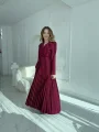 Takım Görünümlü Pileli Bordo Maxi Elbise