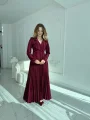 Takım Görünümlü Pileli Bordo Maxi Elbise