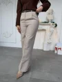 Taş Rengi Kemerli Yüksek Bel Fitilli Pantolon
