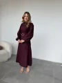 Tokalı Kemer Detaylı Süet Mürdüm Elbise