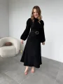 Tokalı Kemer Detaylı Süet Siyah Elbise