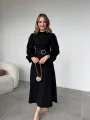 Tokalı Kemer Detaylı Süet Siyah Elbise