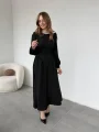 Yanları Büzgülü Etek ve Arkadan Kuşaklı Uzun Siyah Elbise