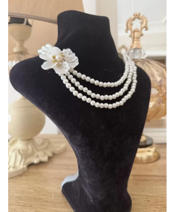 Özel Tasarım Krem Lotus İnci Kolye