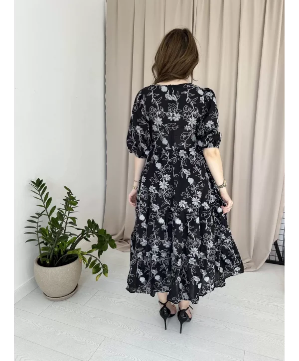 Siyah Nakış İşlemeli Brode Elbise