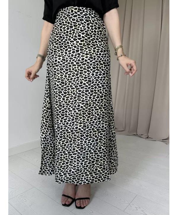Leopar Desenli Maxi Boy Saten Elbise