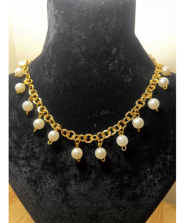 Gold Zincirli İnci Kolye ve Küpe