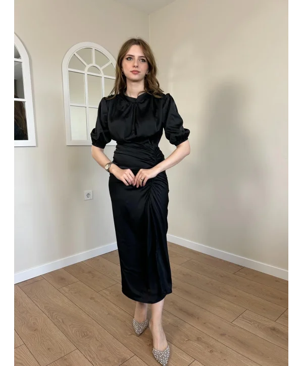 BÜZGÜLÜ PREMİUM SATEN ELBİSE