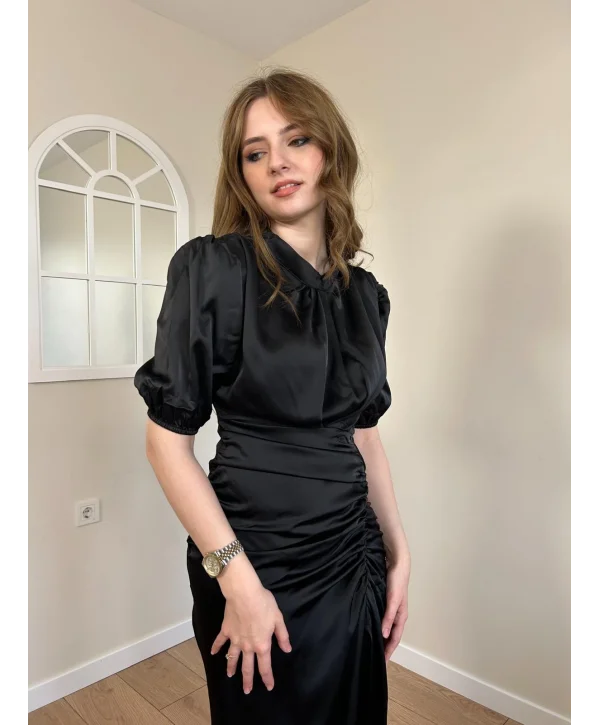 BÜZGÜLÜ PREMİUM SATEN ELBİSE