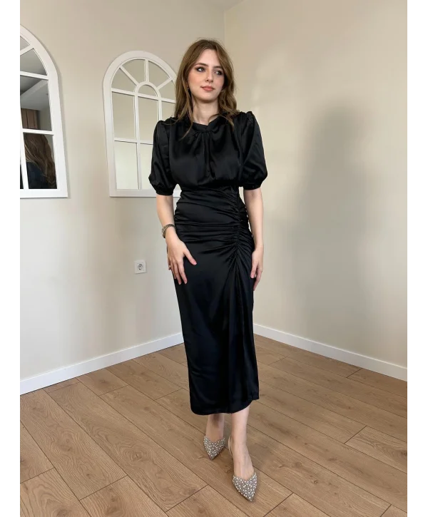 BÜZGÜLÜ PREMİUM SATEN ELBİSE