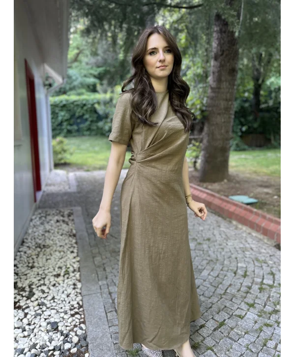 Haki Keten maxi boy elbise