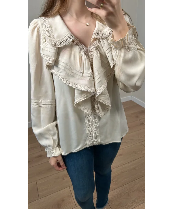 Yakası Fırfır Detaylı Vintage Bluz