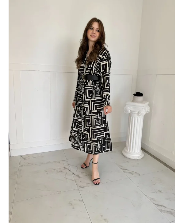 Saten Maxi Boy Kemerli Elbise