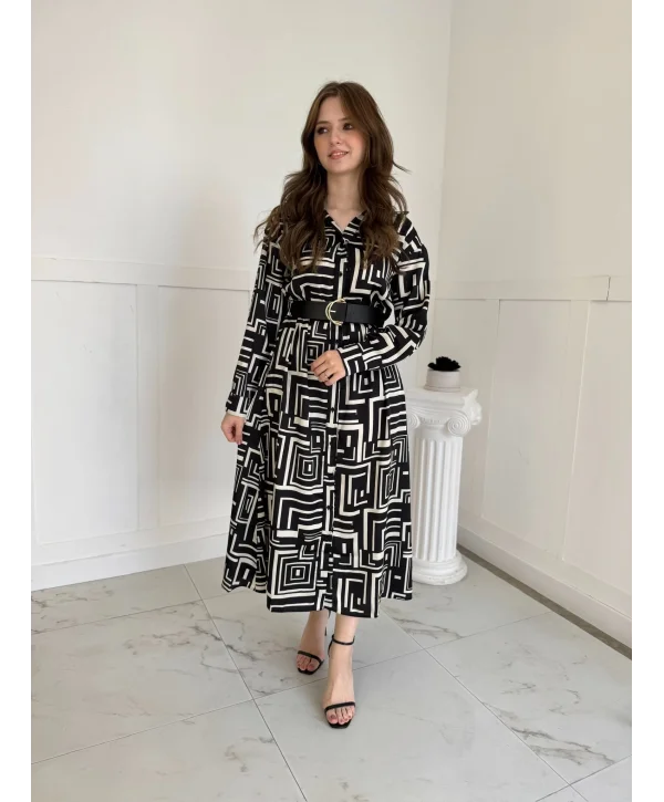 Saten Maxi Boy Kemerli Elbise