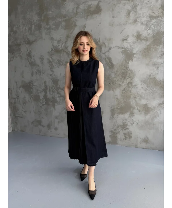 ZR Model Kot Plise Etek Detaylı Elbise