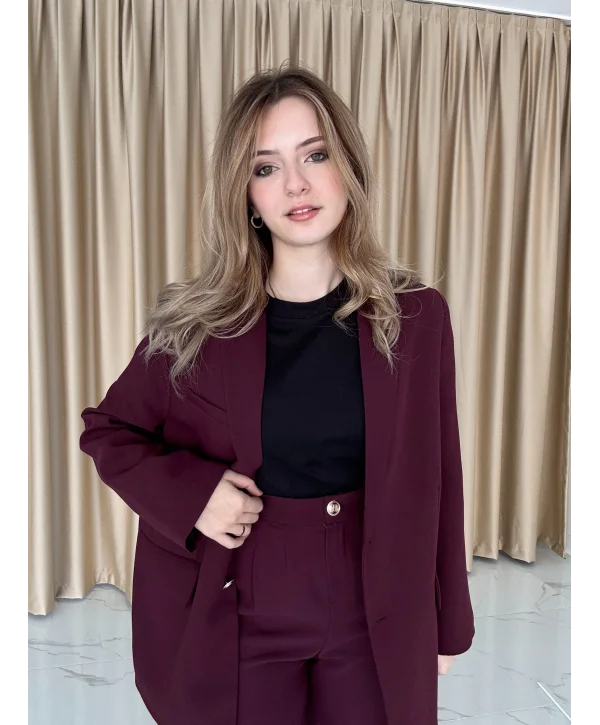 Bordo Blazzer Ceket & Pantolon Takım