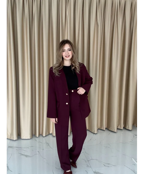 Bordo Blazzer Ceket & Pantolon Takım
