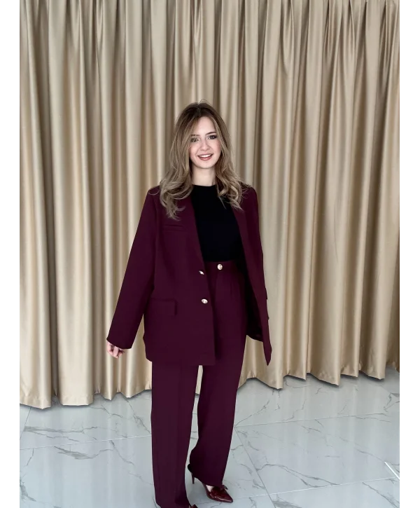 Bordo Blazzer Ceket & Pantolon Takım