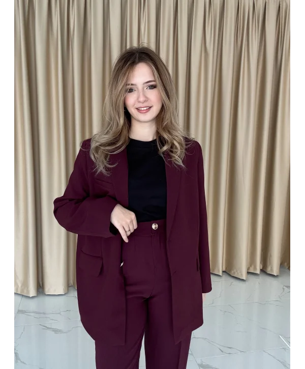 Bordo Blazzer Ceket & Pantolon Takım