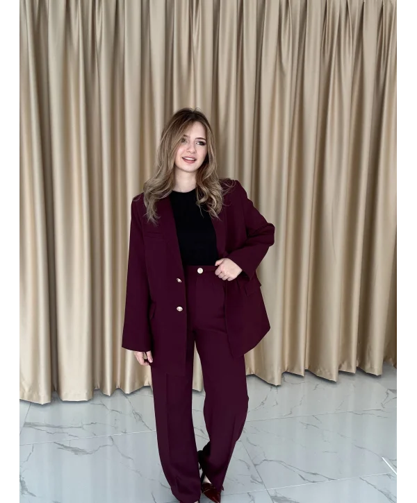 Bordo Blazzer Ceket & Pantolon Takım