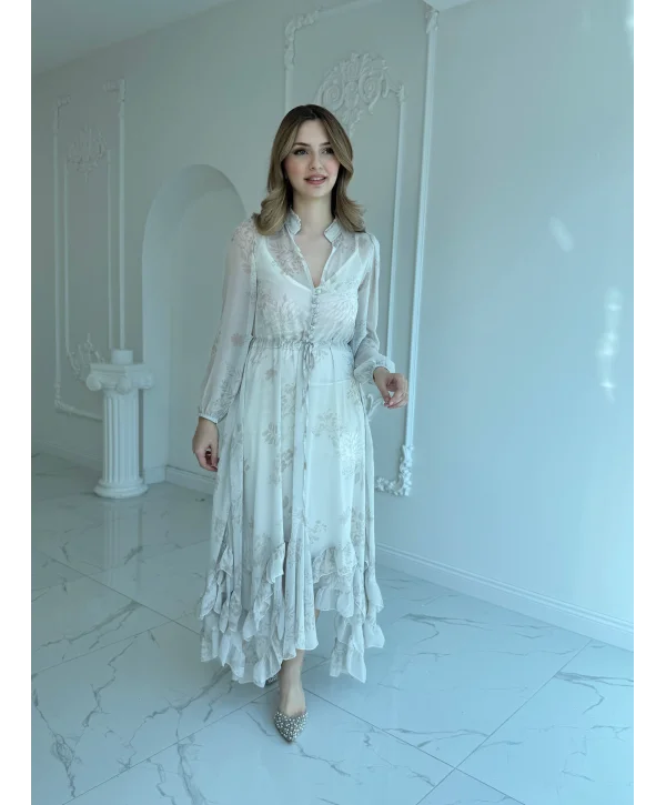 Desenli Şifon Tam Boy Elbise