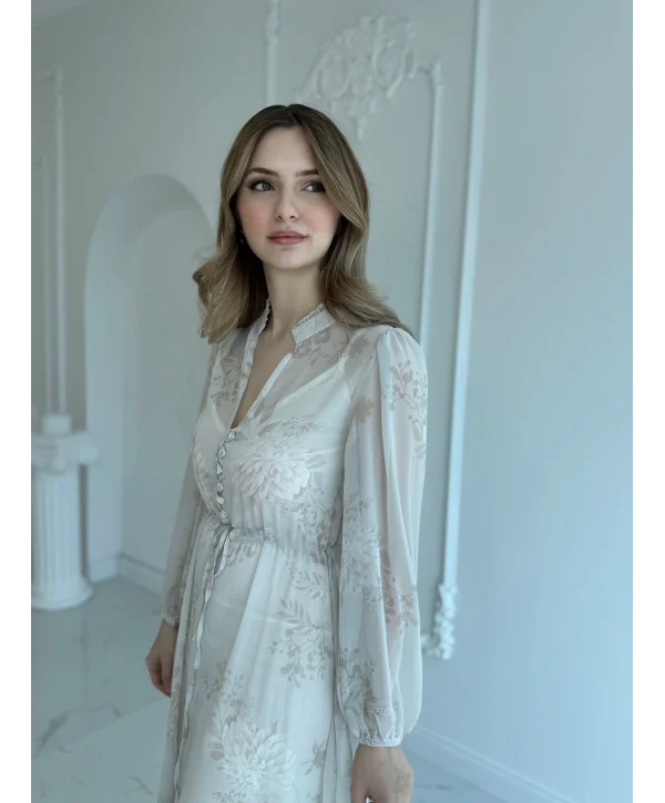 Desenli Şifon Tam Boy Elbise