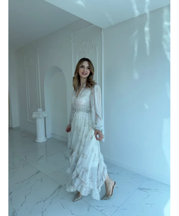 Desenli Şifon Tam Boy Elbise