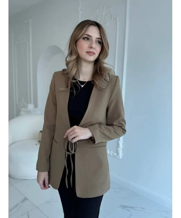 Önden bağlamalı yağ yeşili ceket