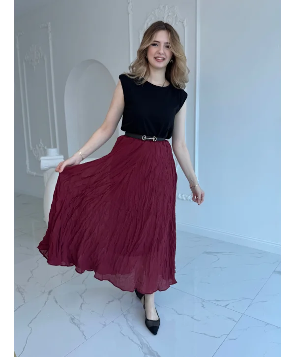 Kırışık Model Bordo Etek
