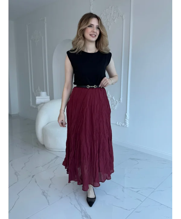 Kırışık Model Bordo Etek