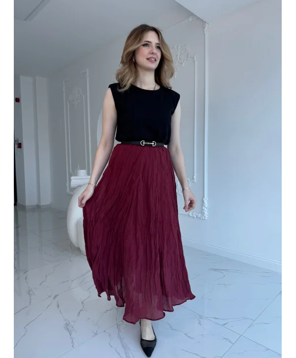 Kırışık Model Bordo Etek