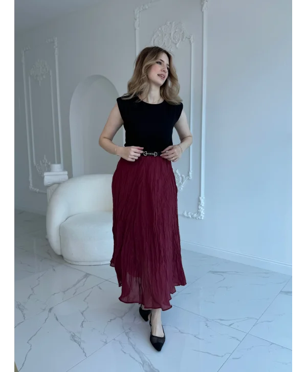 Kırışık Model Bordo Etek