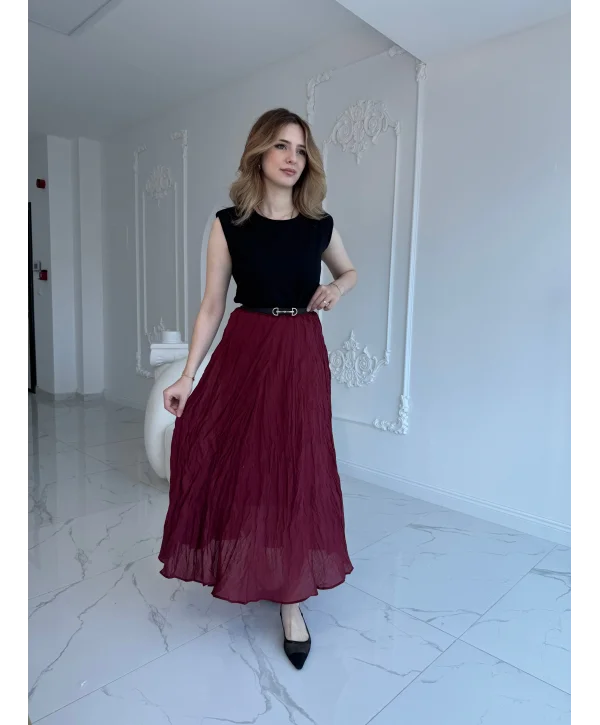 Kırışık Model Bordo Etek