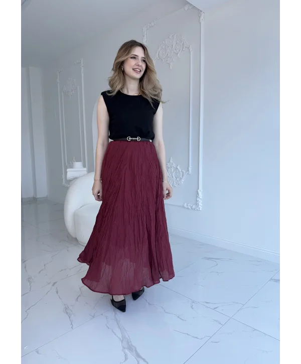 Kırışık Model Bordo Etek