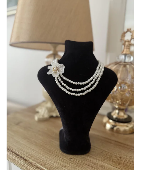 Özel Tasarım Krem Lotus İnci Kolye