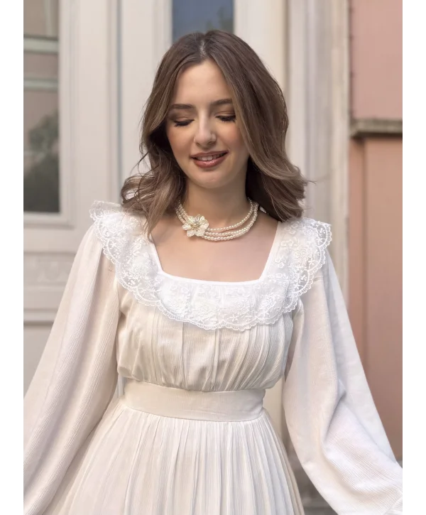 Özel Tasarım Krem Lotus İnci Kolye