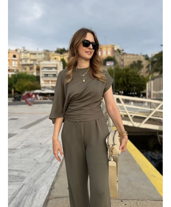 Yarasa Kol Modal Kumaş İkili Haki Takım