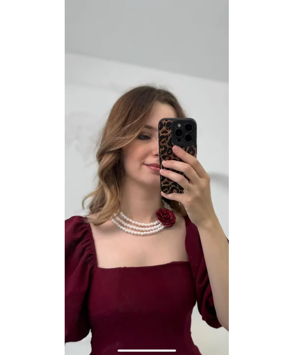 BORDO GÜL KOLYE