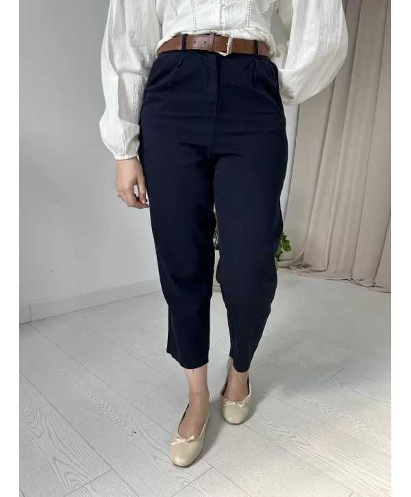 Lacivert kemerli keten pantolon