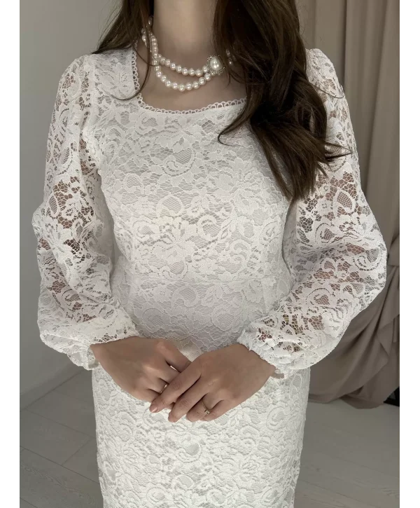 Dantel Maxi Boy Beyaz Elbise