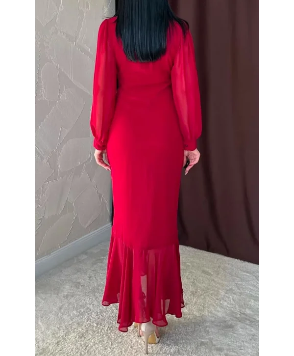 Alina Bordo Rengi Şifon Elbise