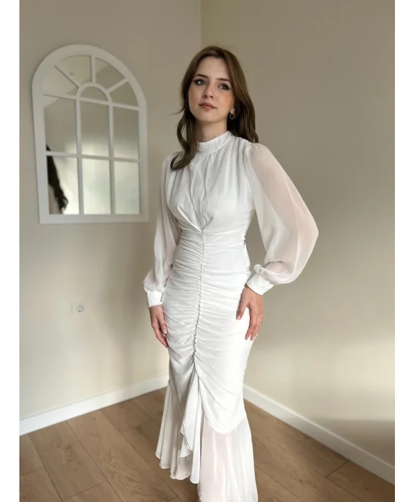 Alina Beyaz Şifon Elbise