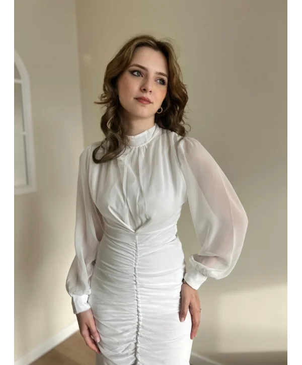 Alina Beyaz Şifon Elbise