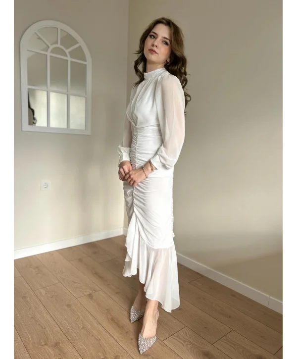 Alina Beyaz Şifon Elbise