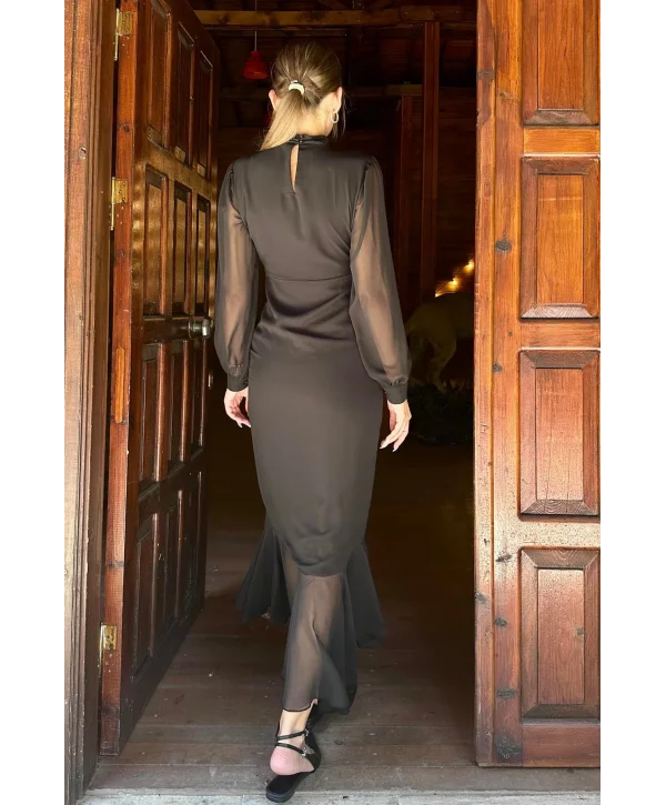 Alina Siyah Şifon Elbise