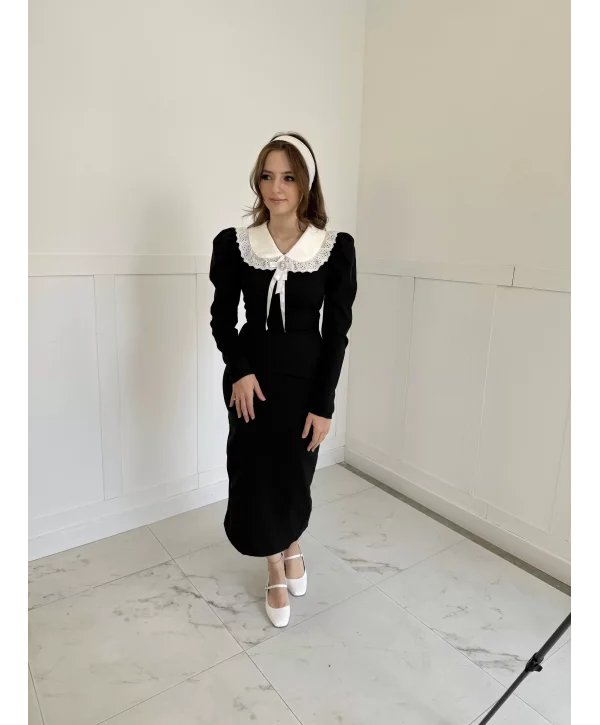 Bebe Yakalı Broş Detaylı vintage elbise