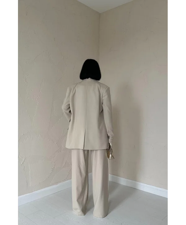 Bej Klas Ceket ve Yelek ve Pantolon Takım