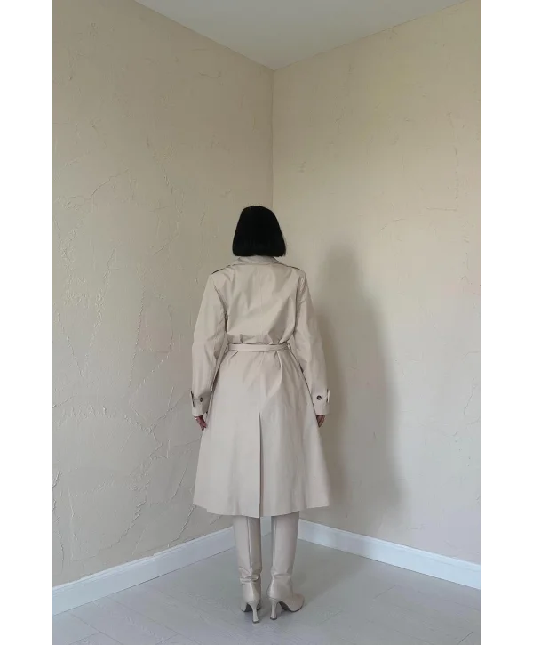 Bej Uzun Kemerli Trençkot