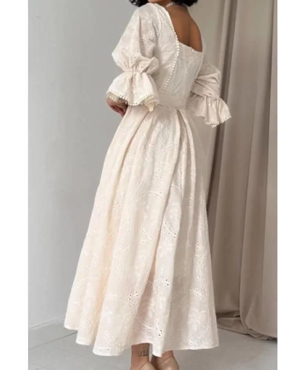 Prenses Bej Vintage Elbise