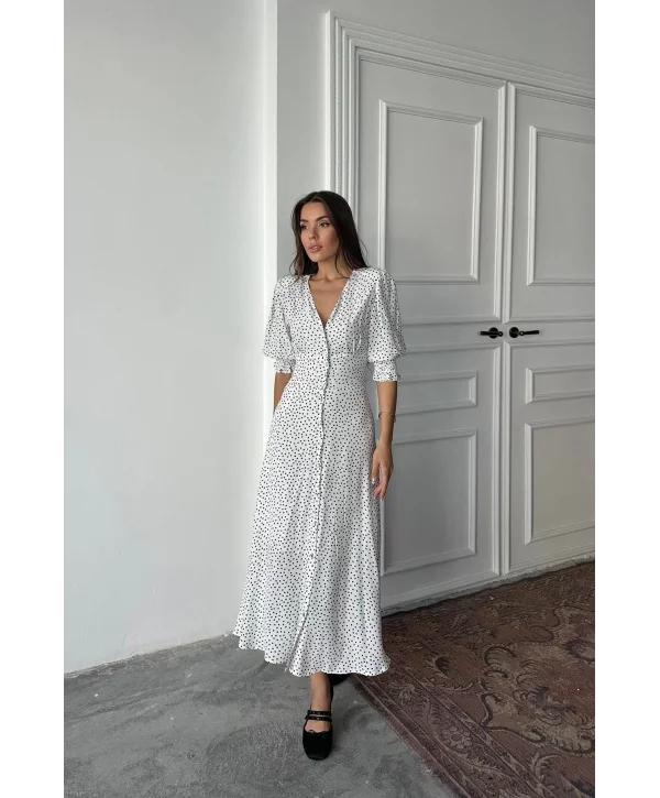 Beyaz Bel ve Kol Ucu Gipeli Elbise